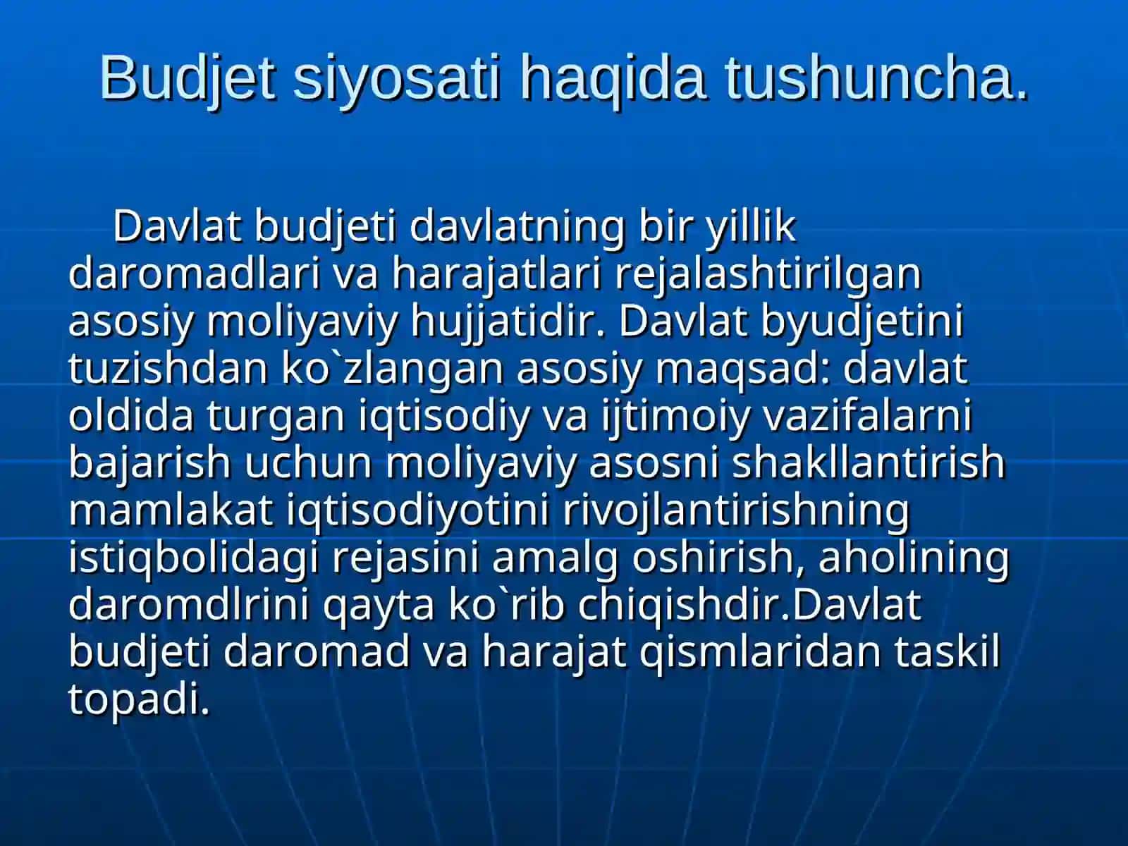 Davlatning budjet – soliq siyosati dars ishlanmasi 4