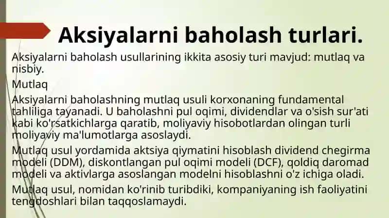 Oddiy aksiyalar va ularning baholanishi 4
