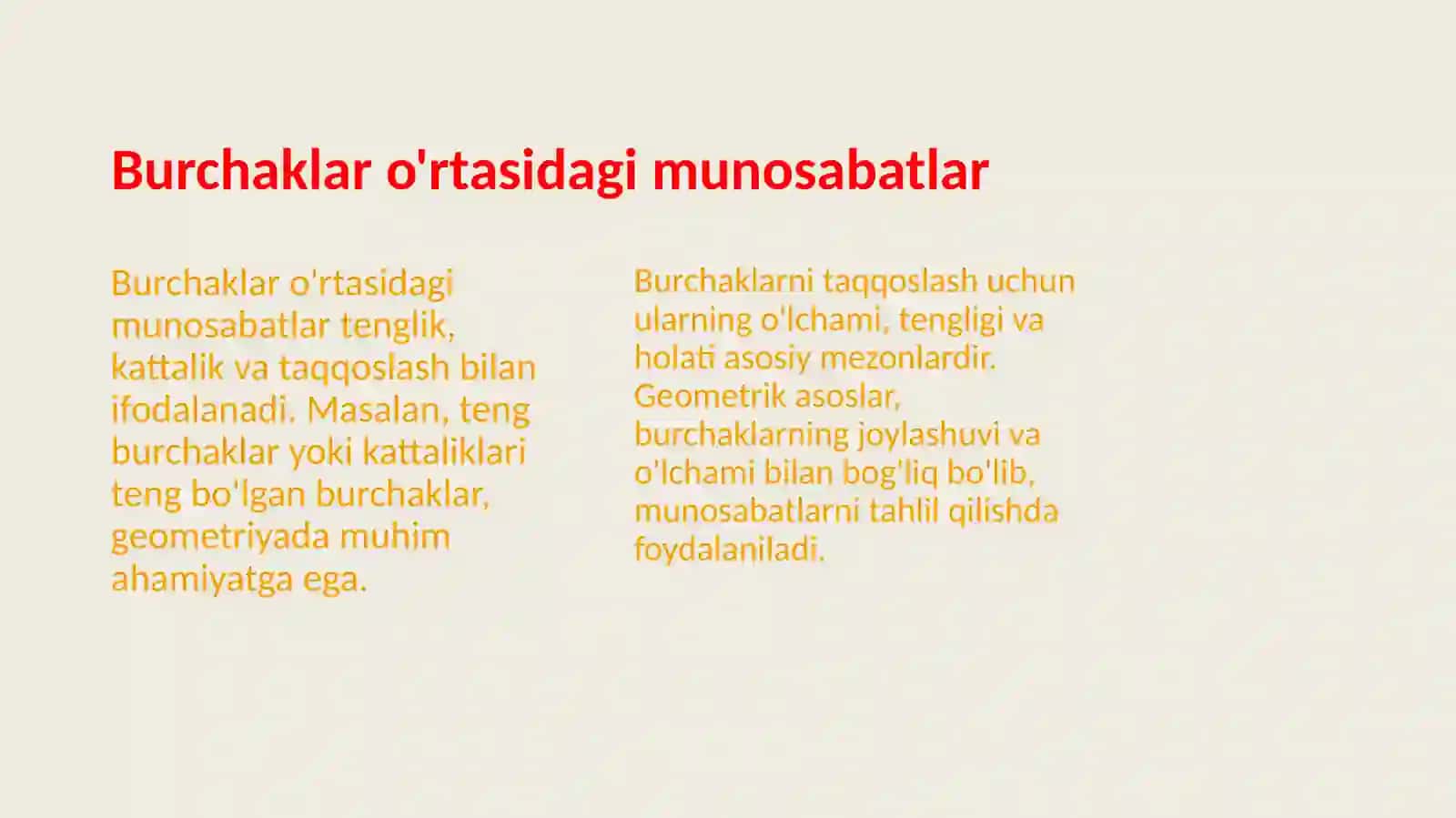Burchaklarni taqqoslash asosiy geometrik tamoyillari 4