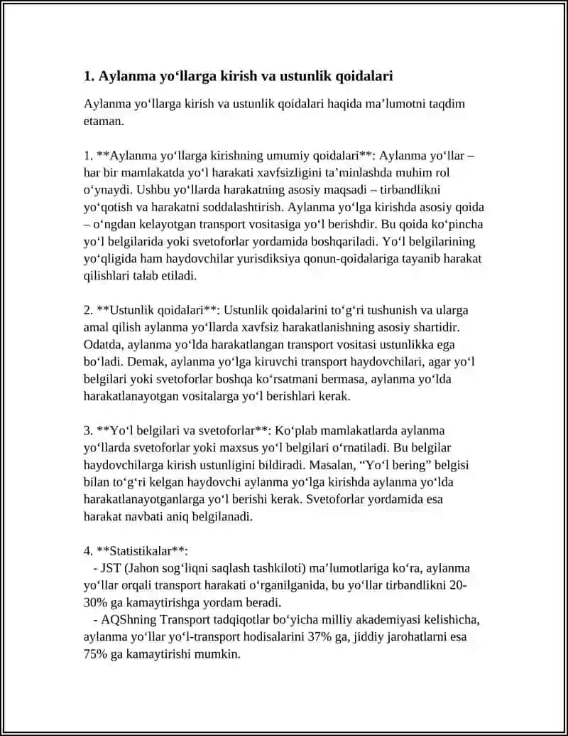 Aylanma yo‘llarda avtomobil harakatini boshqarish 4