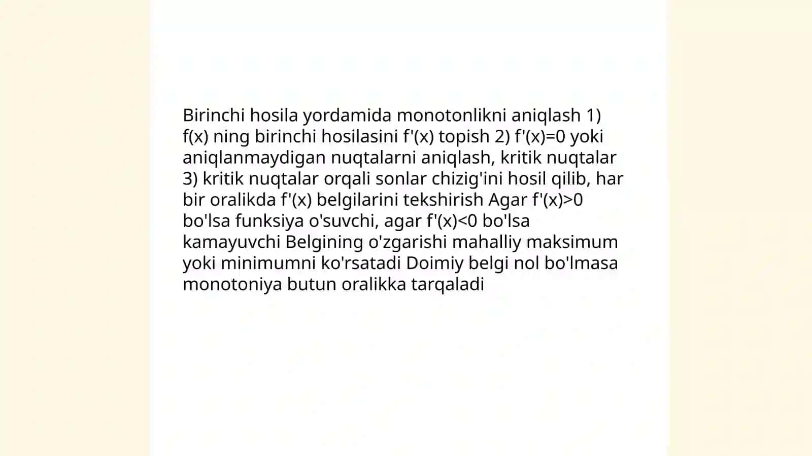 Funksiya monotonligi, qavariqlik va botiqlik oraliqlari 4