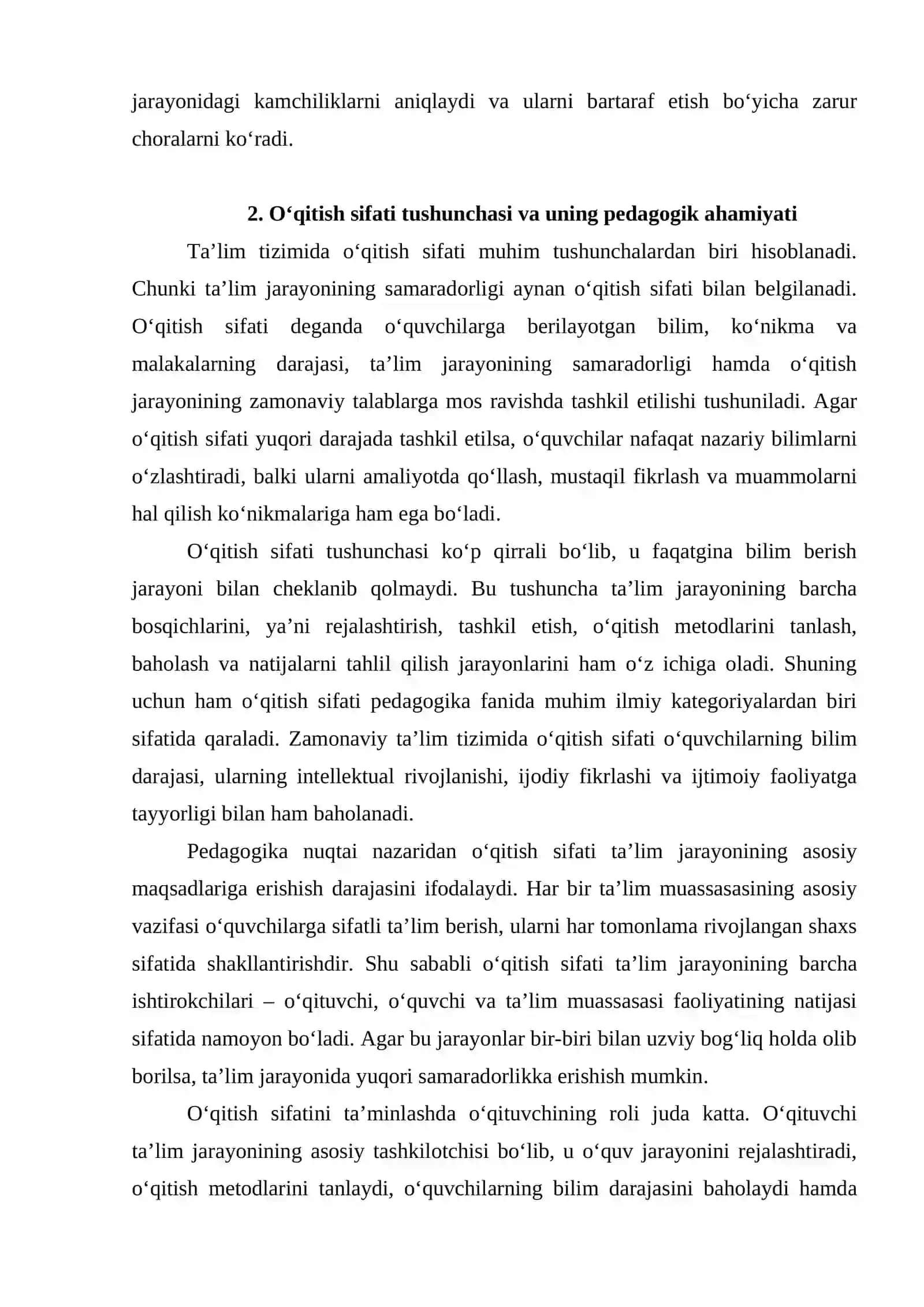 Oʻqitish sifatiga erishish boʻyicha harakatlar maqsadi va rejasini aniqlash 4