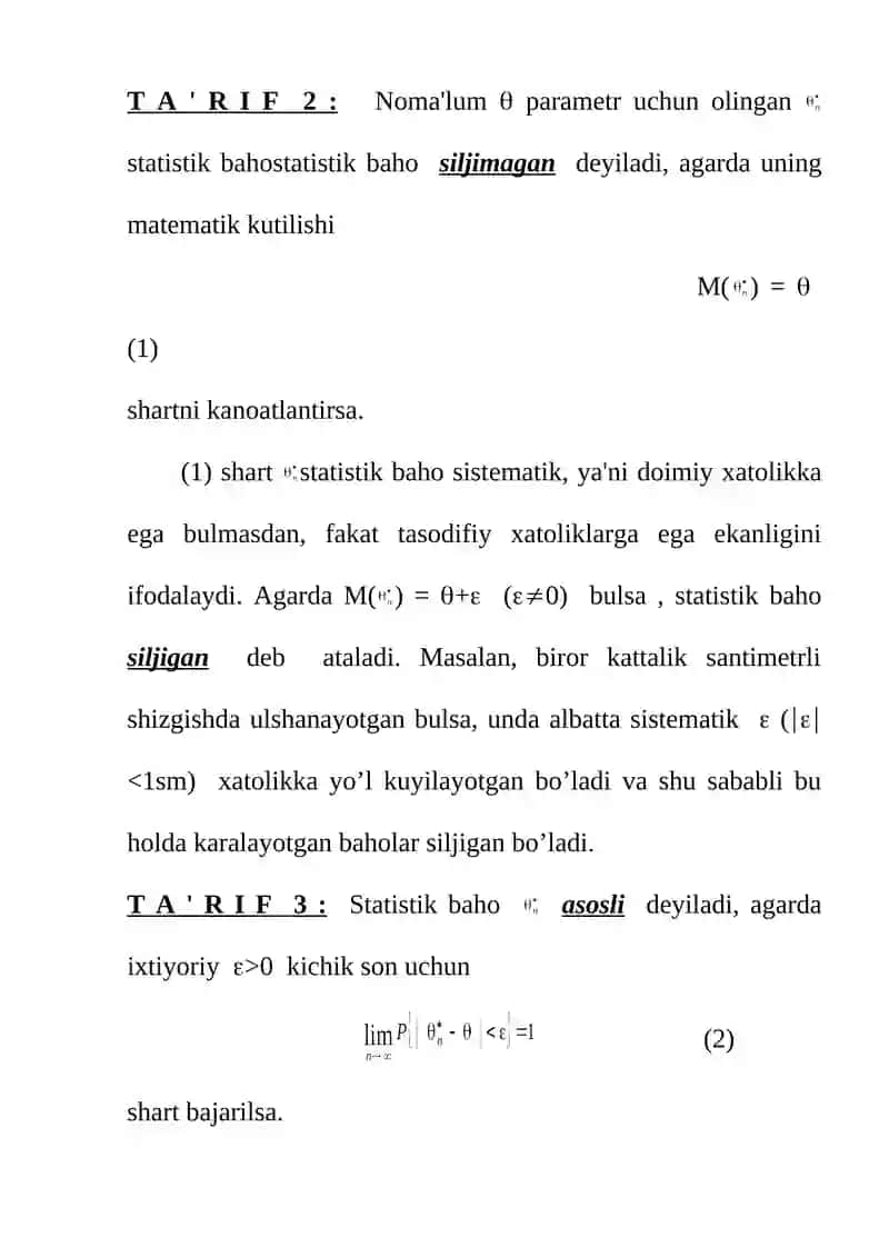 Statistik baholar va ularning turlari 4