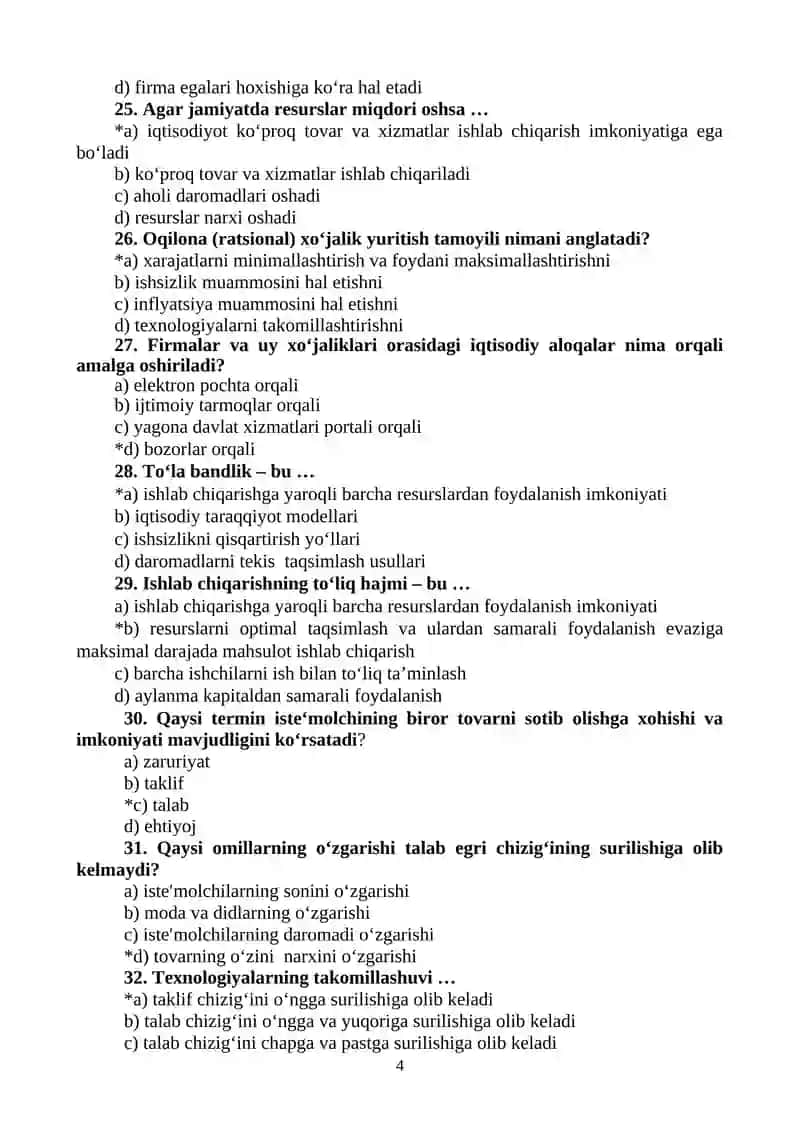 Mikroiqtisodiyot Fan Test Savollari 4