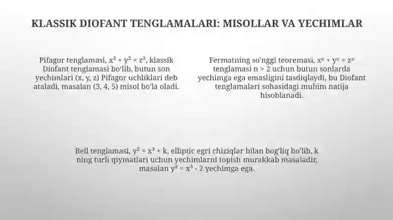 Baʼzi klassik diafant tenglamalar 4