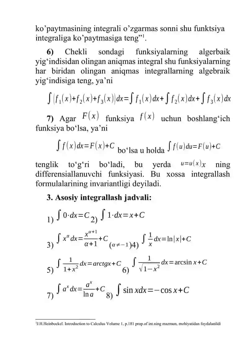 Boshlang’ich funksiya. Aniqmas integral. Aniq integral, uning tadbiqlari. 4