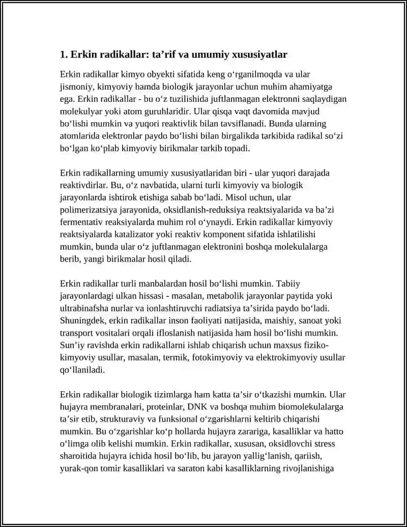 ERKIN RADIKALLAR, XOSSALARI VA JARAYONLAR 4