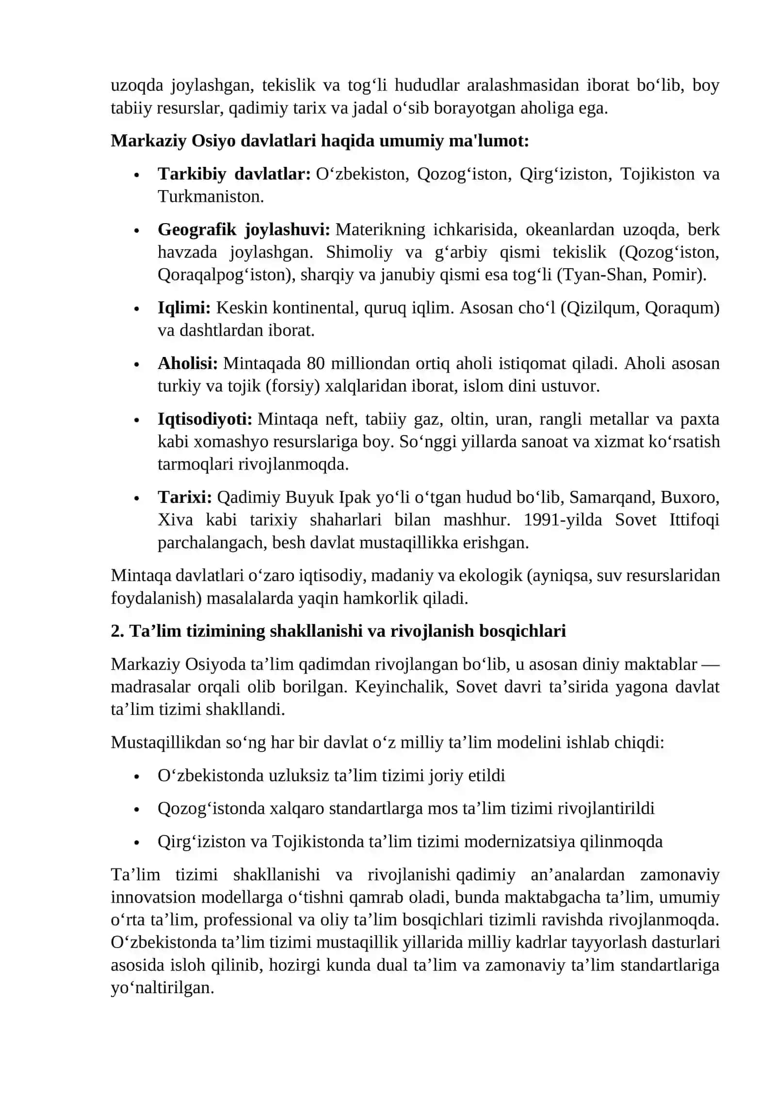 Markaziy Osiyo davlatlarida ta’lim tarbiyaning o’ziga xosliklari 4