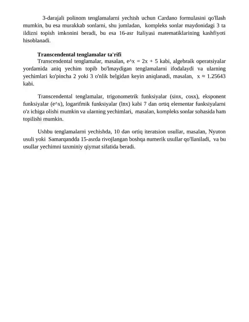 Noma'lum algebraik va transsendent tenglamalar 4