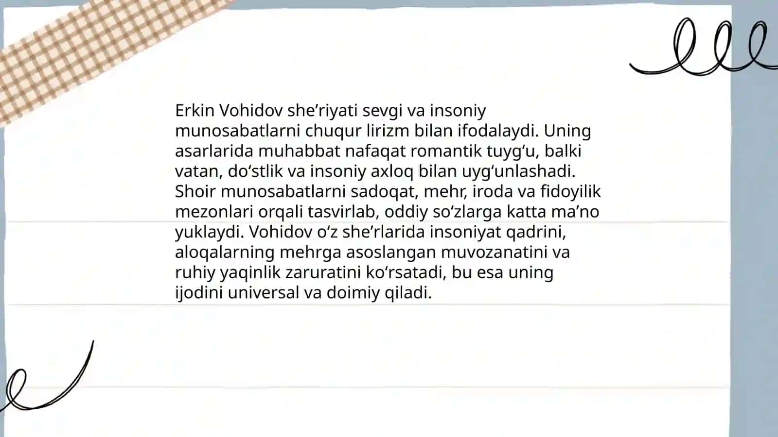 Erkin Vohidov sheʼriyati 4