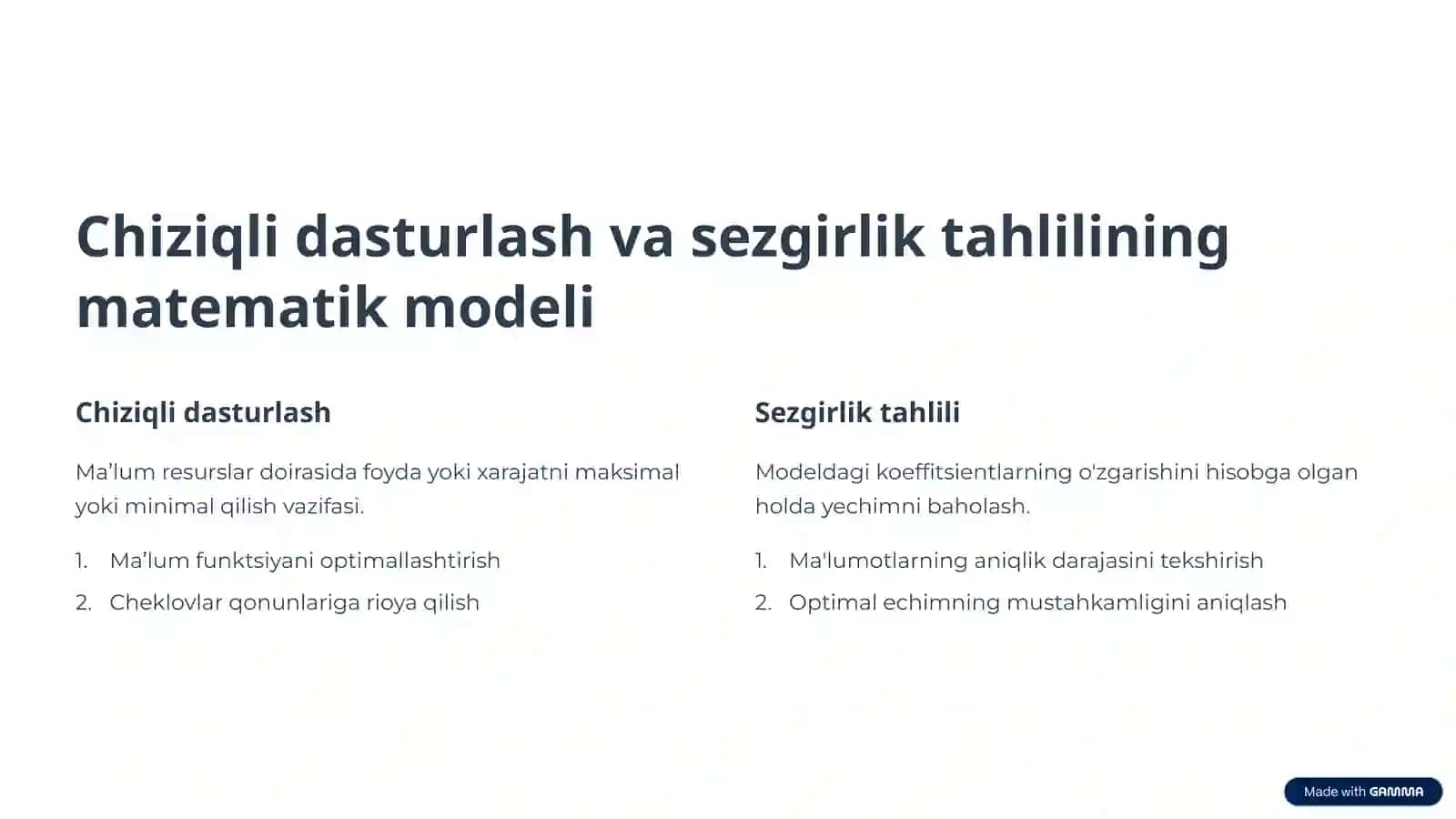 Chiziqli Dasturlashda Sezgirlik Tahlili 4