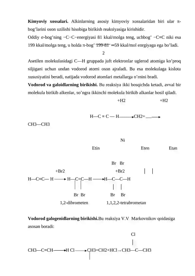 Alkinlar (asetilen uglevodorodlar) 4