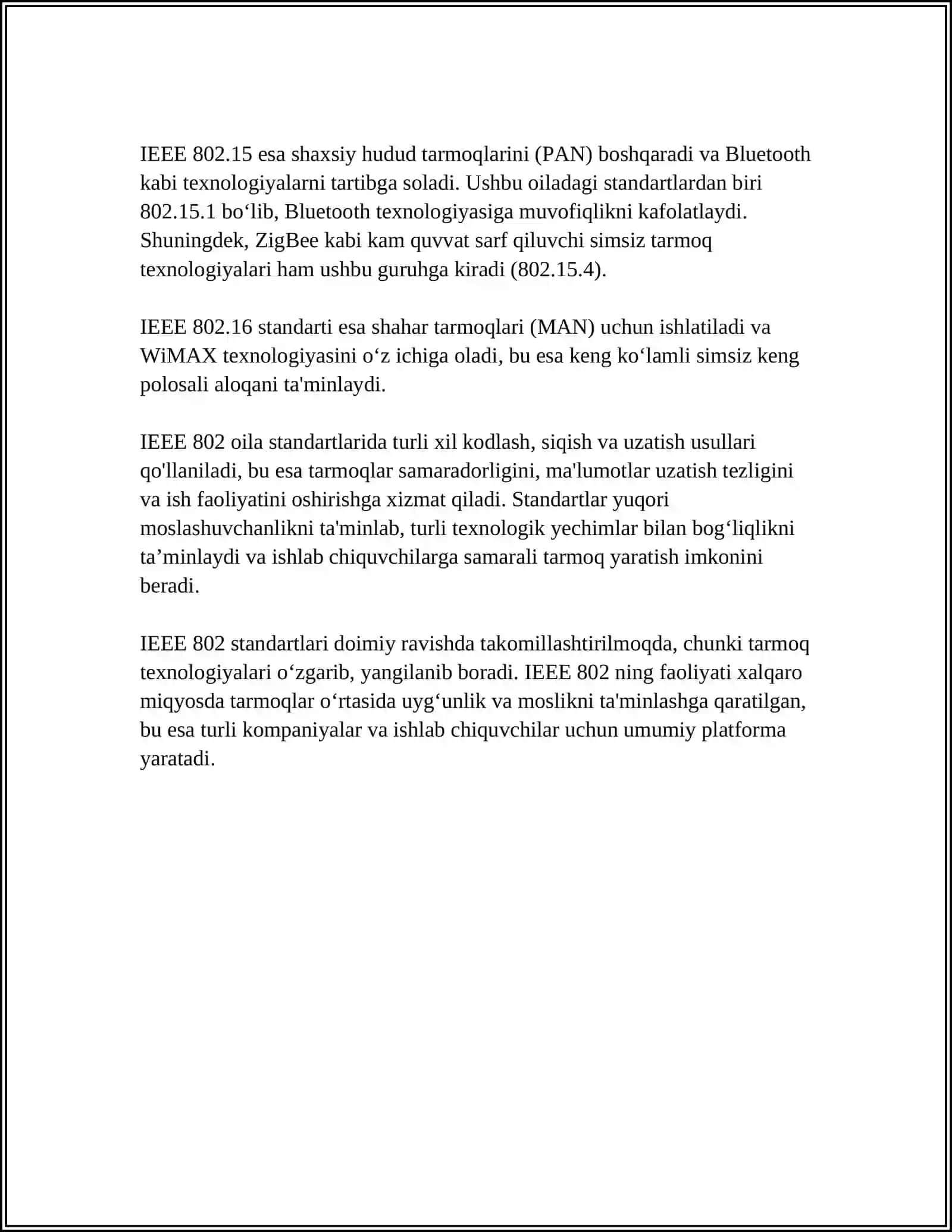 IEEE 802 (IEEE 802.3, 802.11, 802.15, 802.16) STANDARTLARI 4