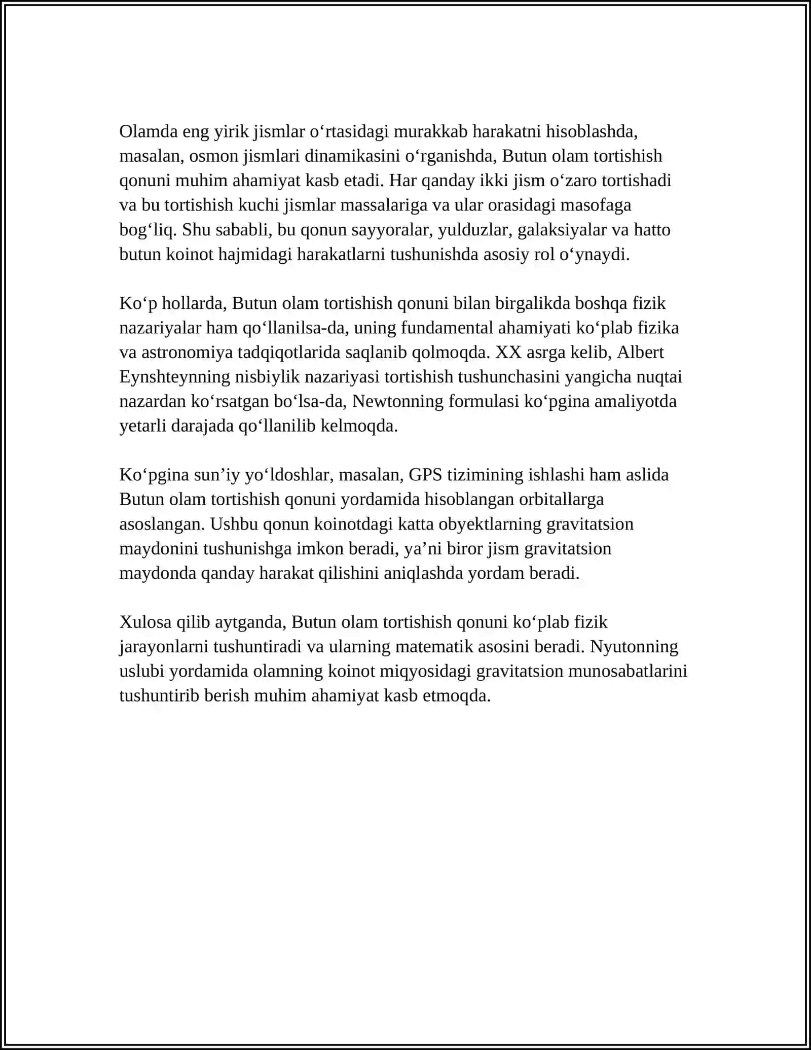 BUTUN OLAM TORTISHISH QONUNI 4