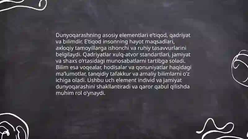 Dunyoqarash tushunchasini tavfsiflang 4