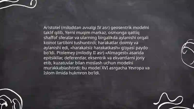 Olam tuzilishining Geosentrik va geliosentrik tizimi 4