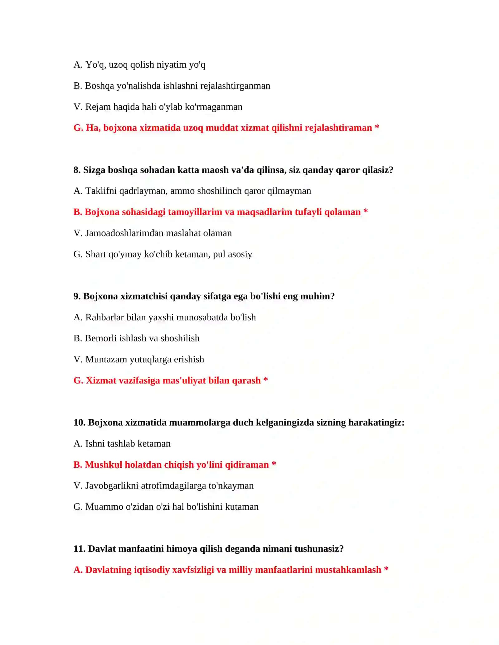 ISHGA QABUL - SARALASH UCHUN PSIXOLOGIK TEST SAVOLLARI 4