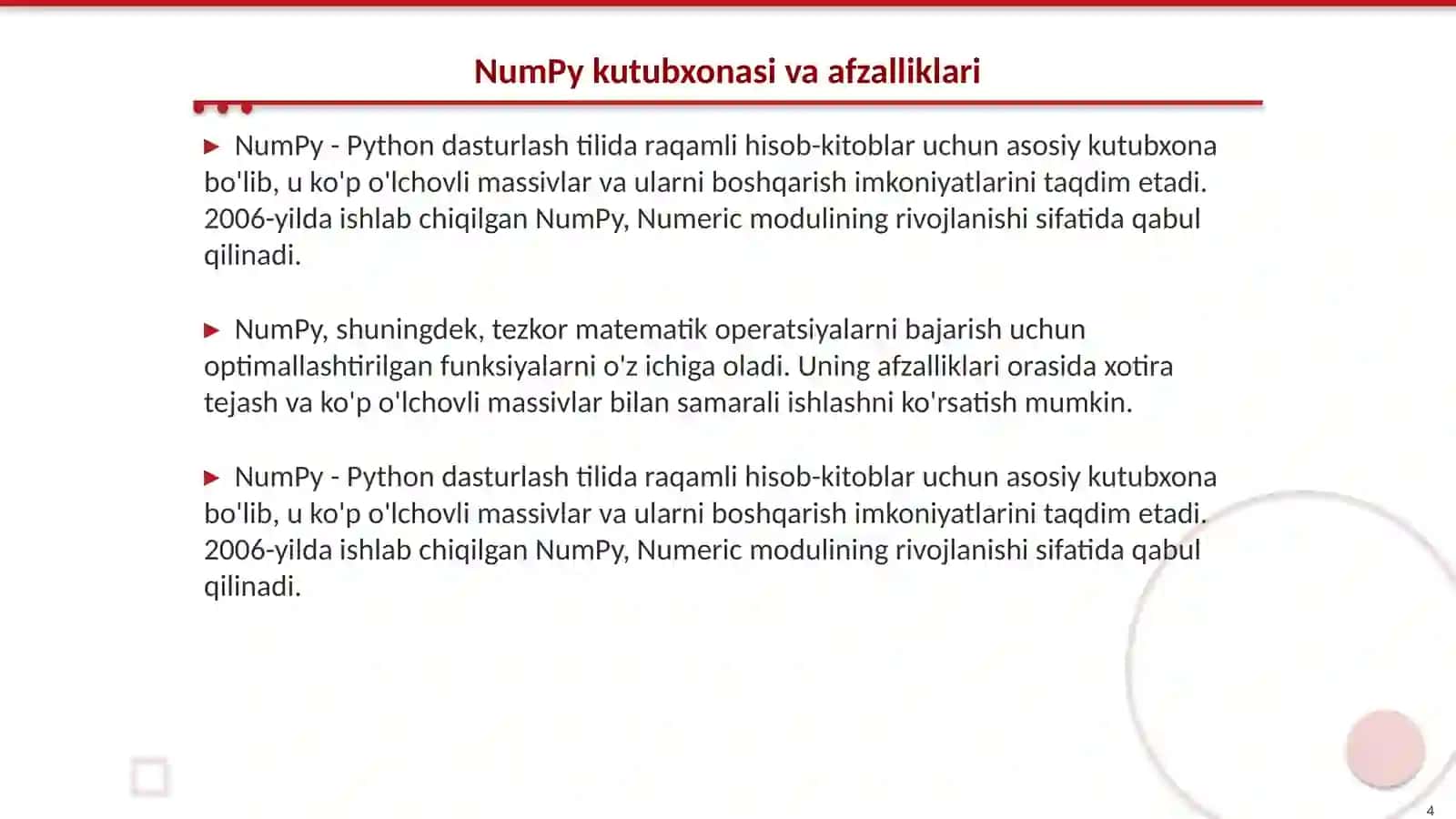 Pythonda Numeric modulidan foydalanish 4