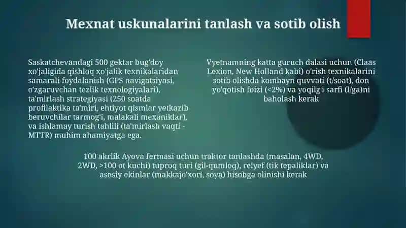 Qishloq xo'jaligi texnikalarini ishlatish 4