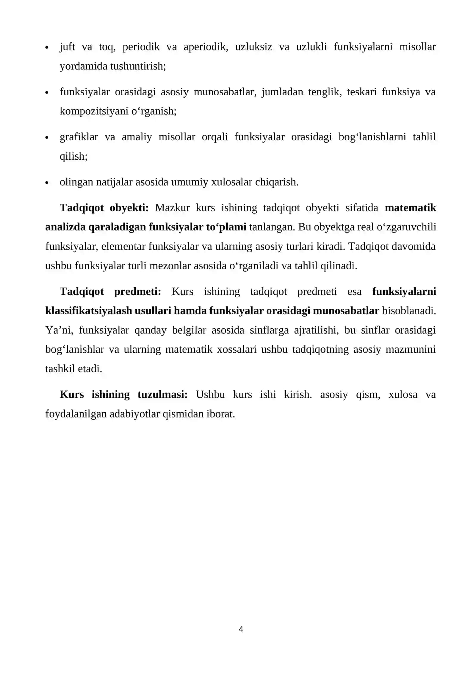 Funksiya tushunchasining ta’rifi va tadbiqi. 4