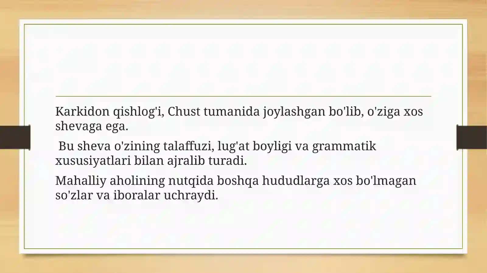 Namangan viloyati, Chust tumani, Karkedon qishlog’i shevasi 4