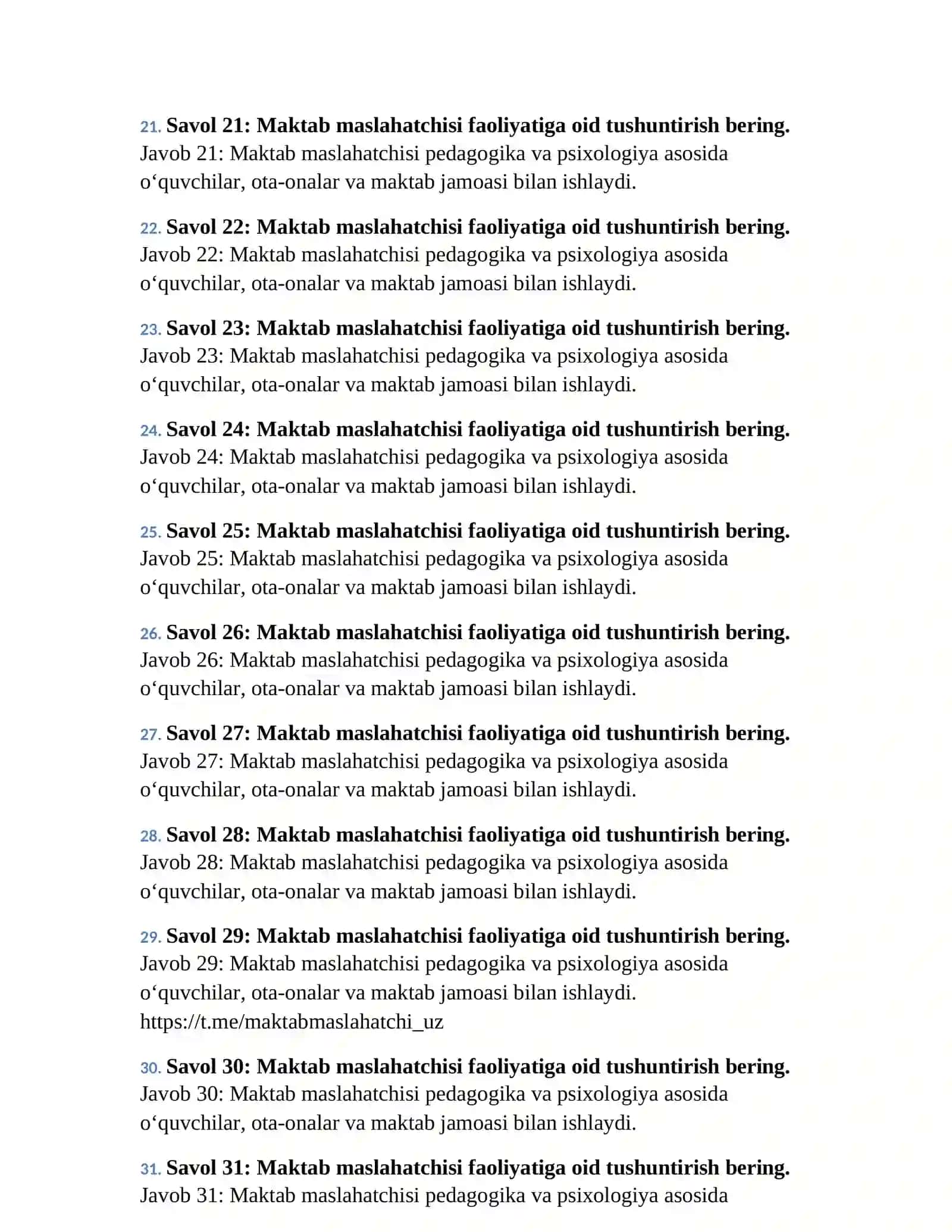 Maktab Maslahatchisi – 100 ta suhbat savol-javoblari 4