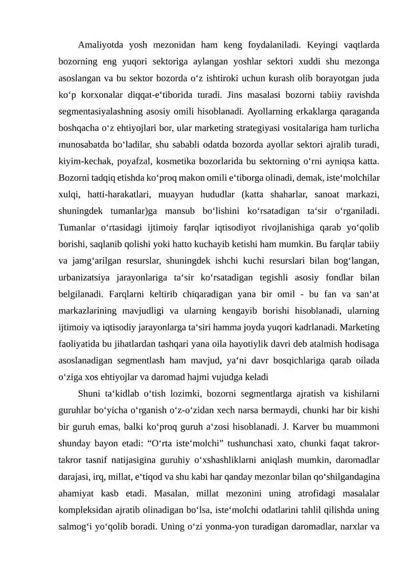 Bozor segmentasiyasining mohiyati va uning ahamiyati 4