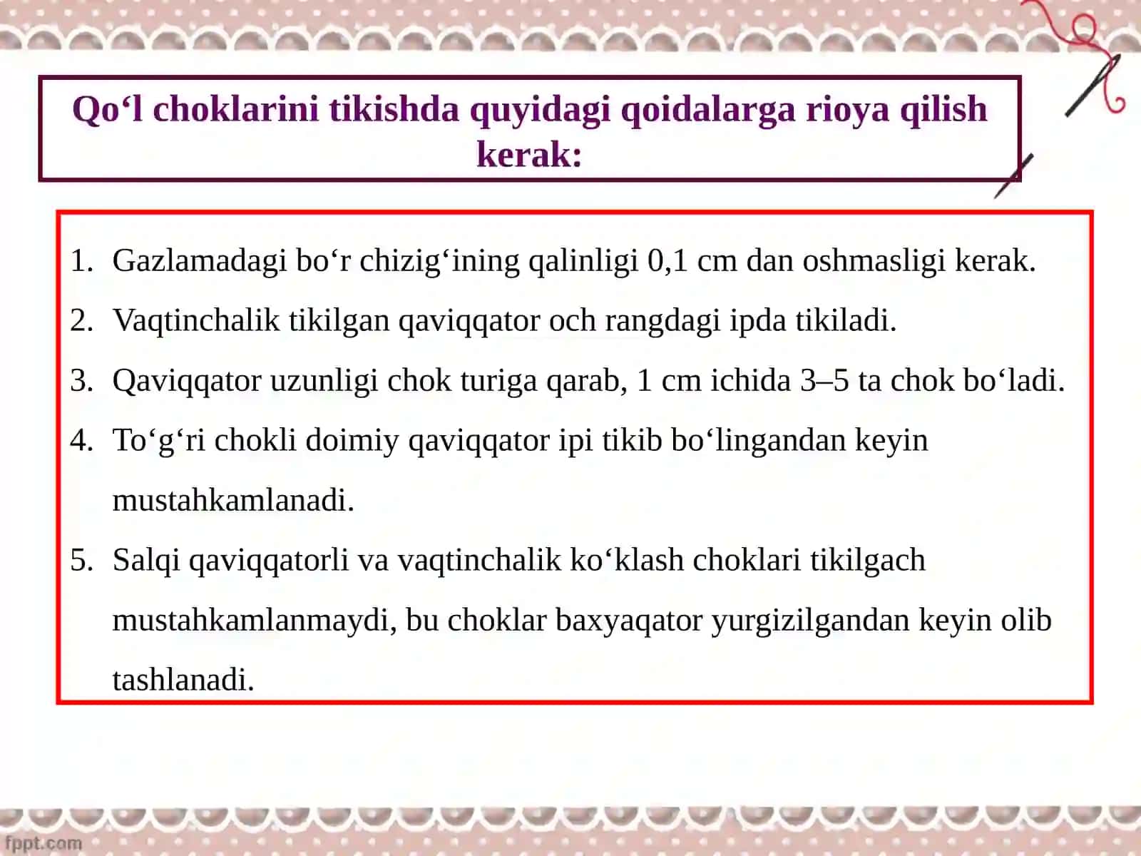 Qo‘l choklari. Qo‘l choklaridan namunalar tikish 4