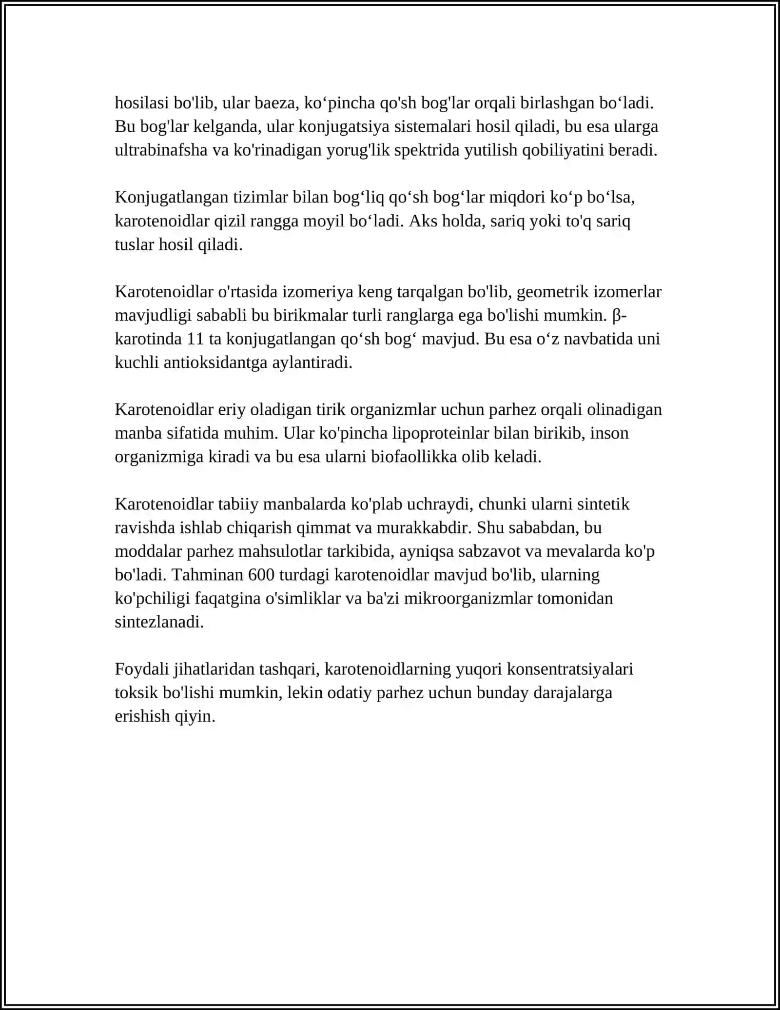 MUSTAQIL ISH Mavzu: KARATINOIDLAR 4