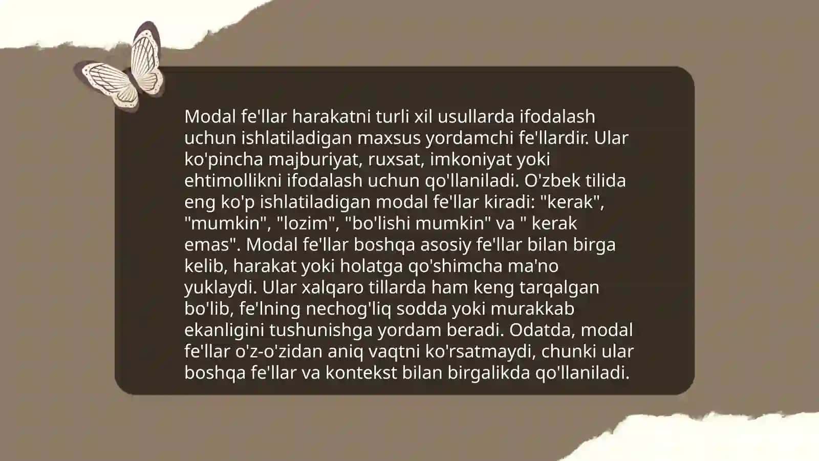 Fe'llarning yasalishi, modal shakllari, tuzilishi jihatdan turlari 4