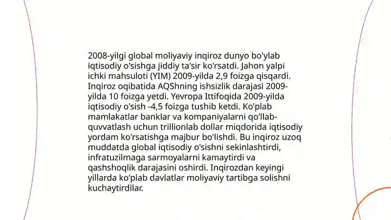 Global moliya inqirozlarining makroiqtisodiy o'sish va inflatsiyaga ta'siri: 2008 yil inqirozi misolida 4