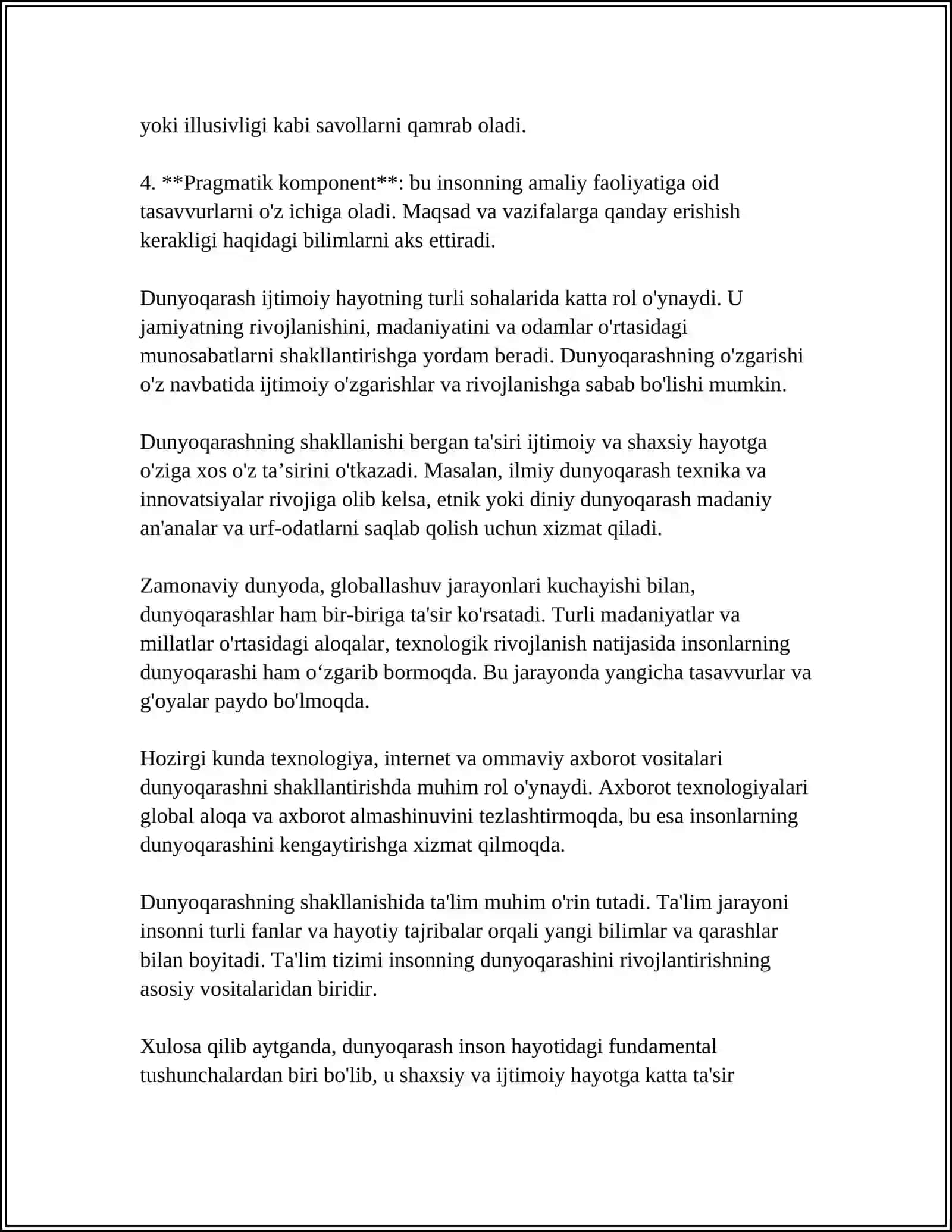 DUNYOQARASHNING MOHIYATI, TUZILISHI VA ASOSIY FUNKSIYALARI 4