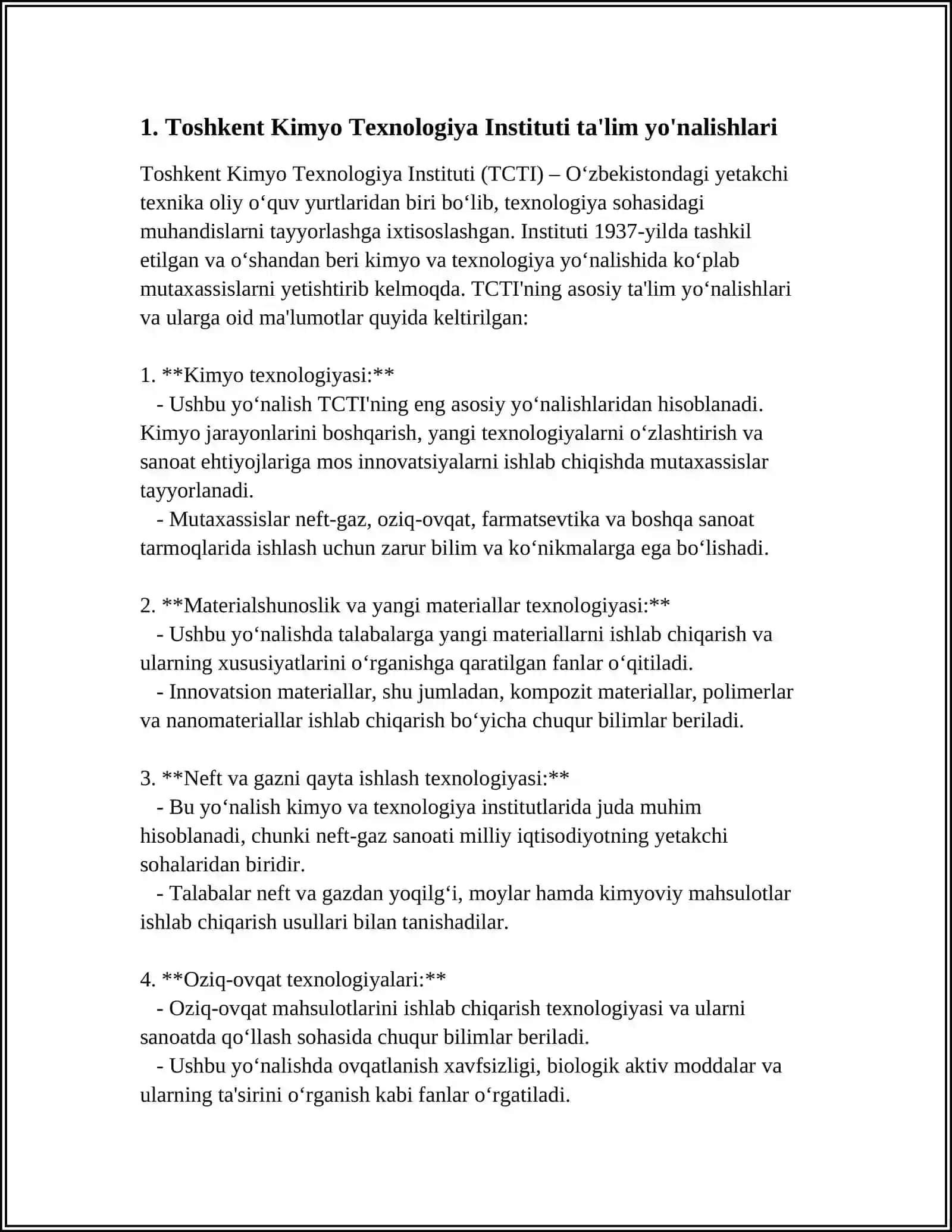 Toshkent Kimyo Texnologiya Instituti Yangi Yer Filiali 4