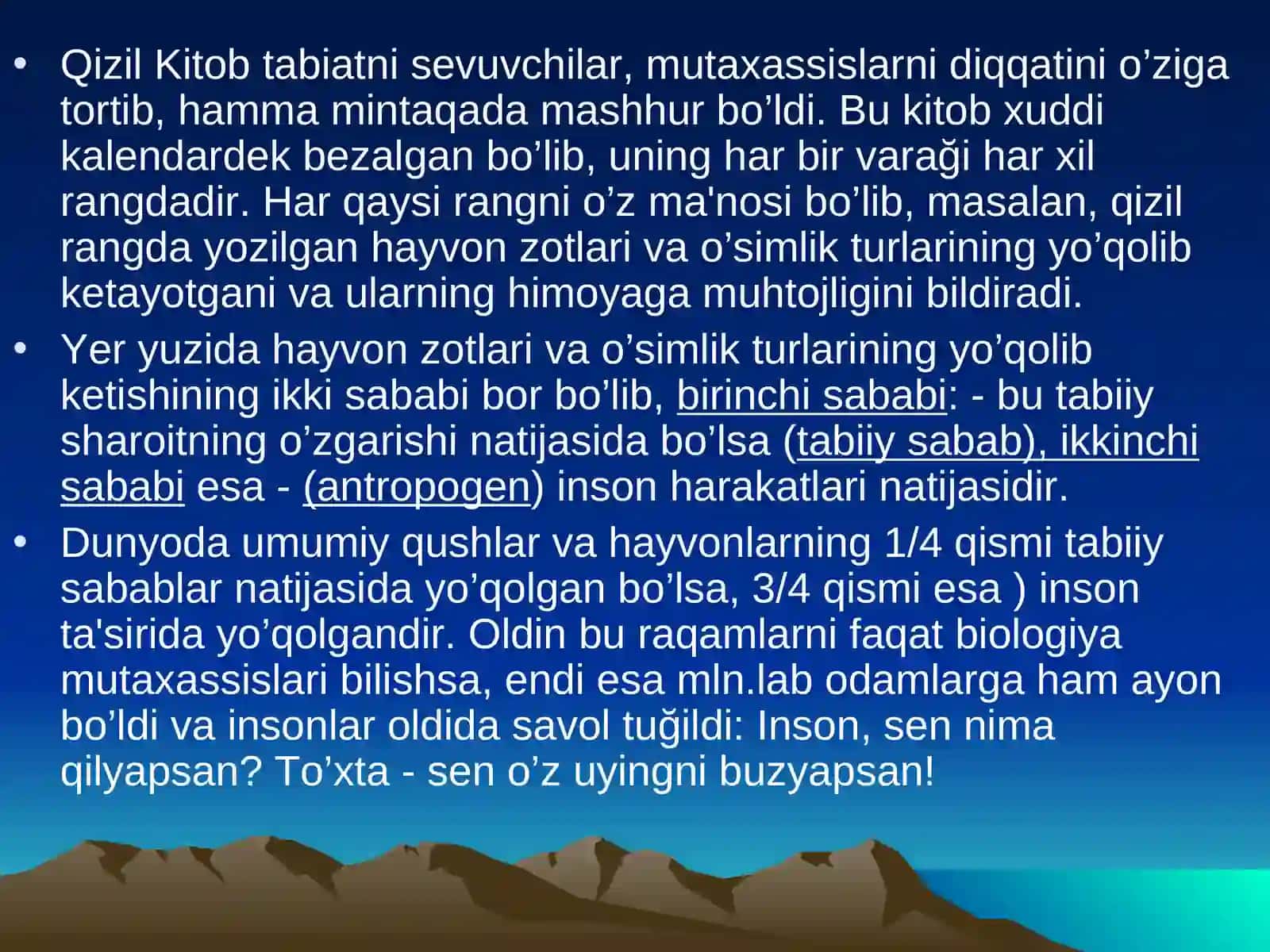 O’simliklar va hayvonlar evalutsiyasi. Qizil kitob 4