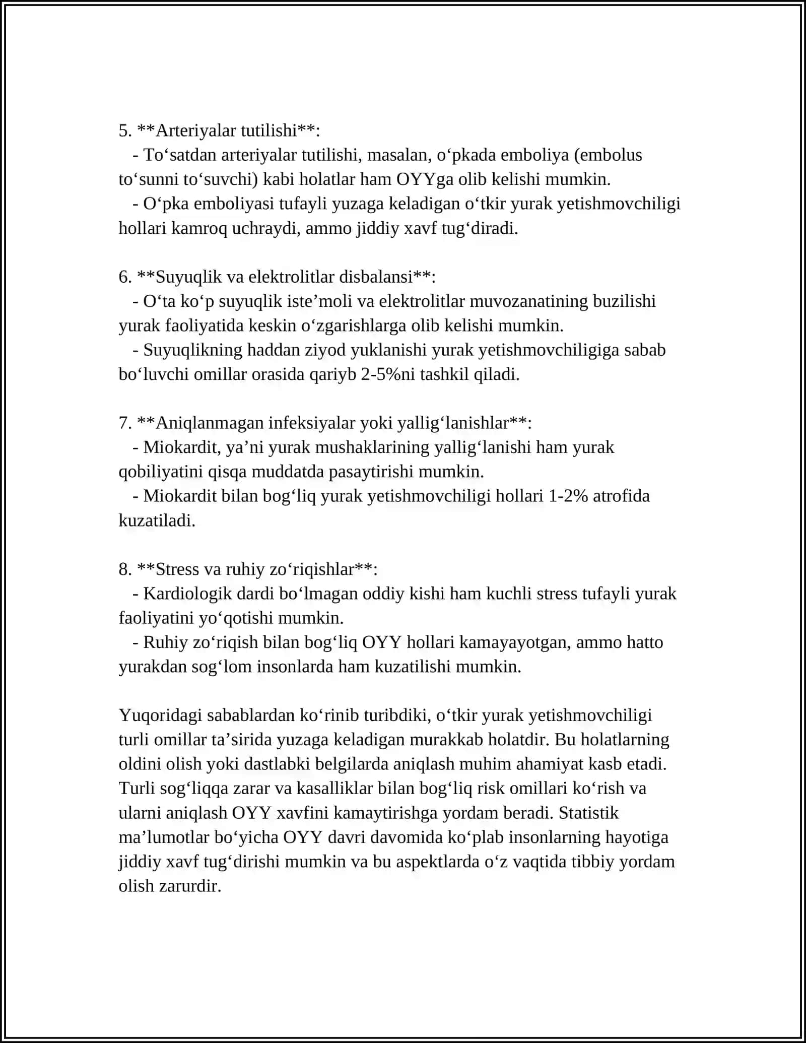 O'TKIR VA SURUNKALI YURAK YETISHMOVCHILIGI SABABLARI, KLINIK BELGILARI, DAVOLASH VA OLDINI OLISH 4