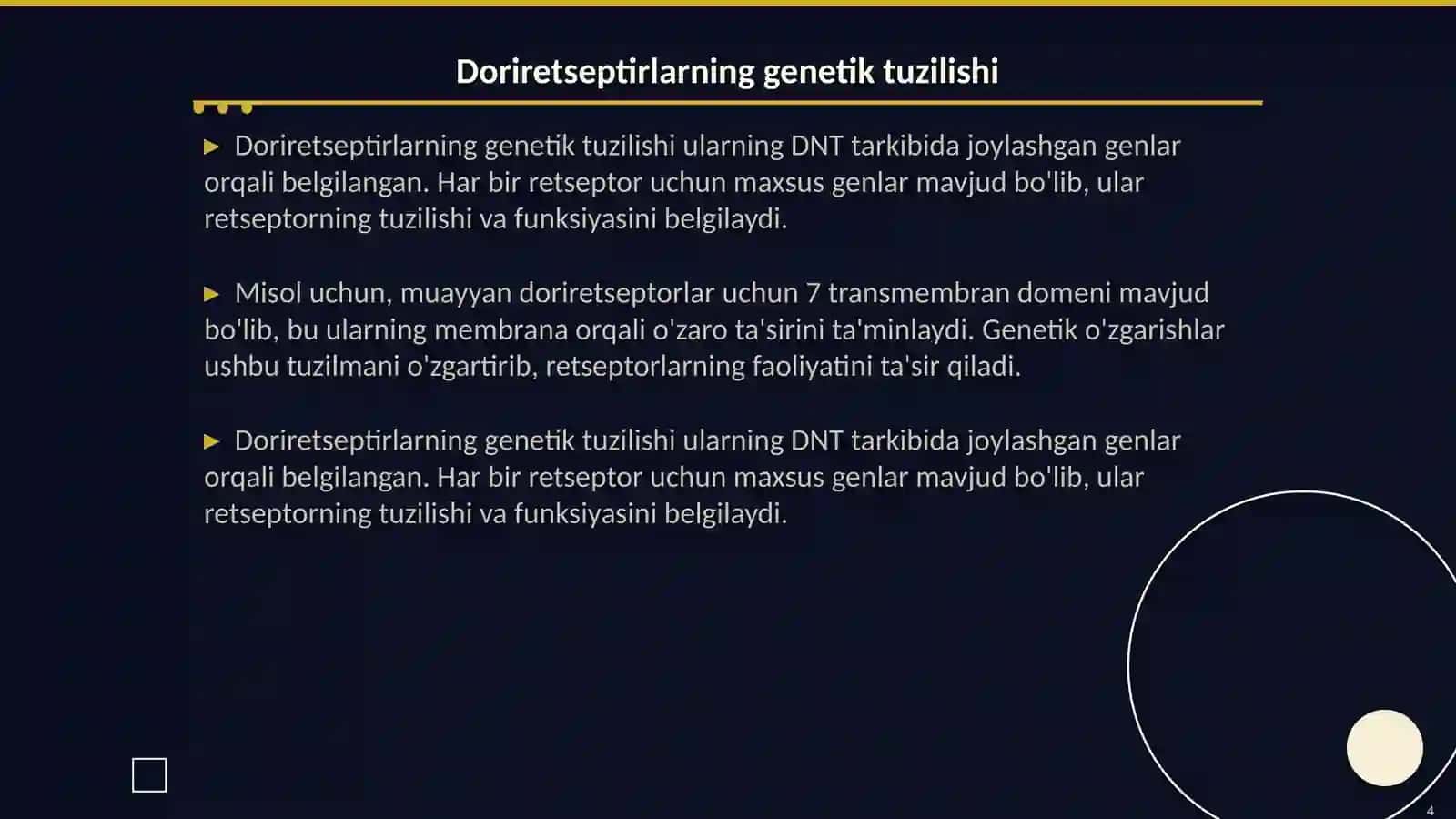 Doriretseptirlarning genetik farqlari 4