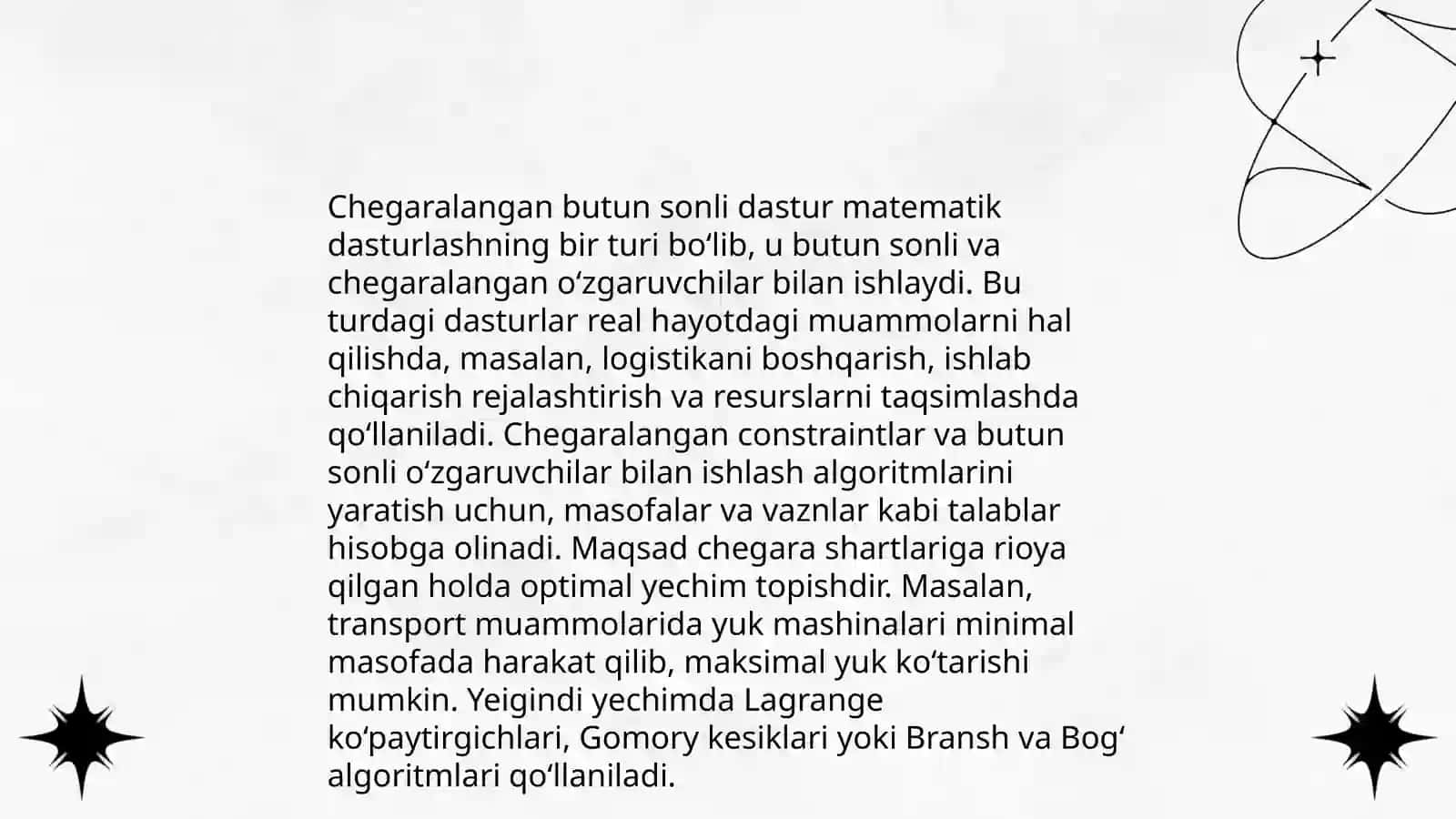 Iqtisodiy masalalarning butun sonli yechimini topish 4