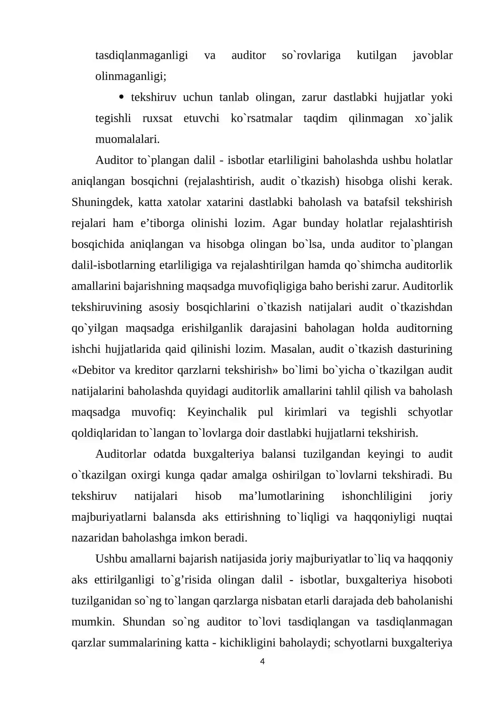 Mavzu: Auditorlik tekshiruvlar natijalarini umumlashtirish va baholash 4