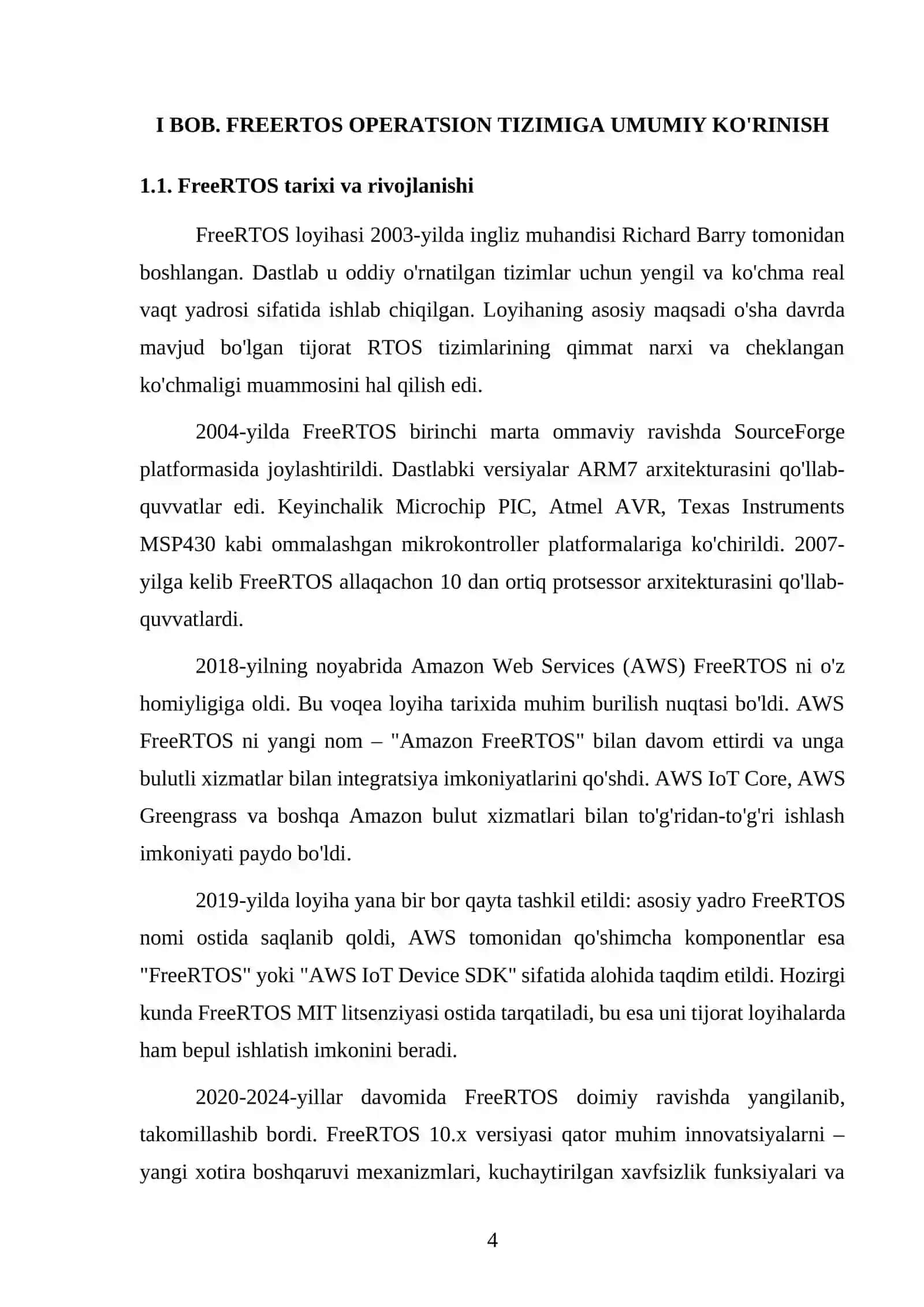 FreeRTOS operatsion tizimi imkoniyatlari 4