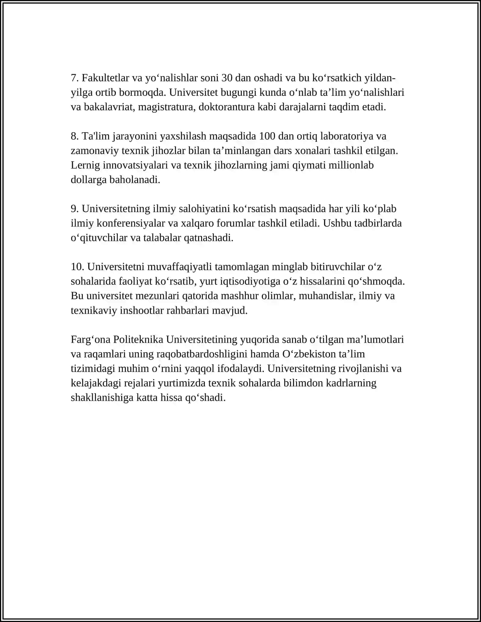 FARGʻONA POLITEXNIKA MUSTAQIL ISH 4