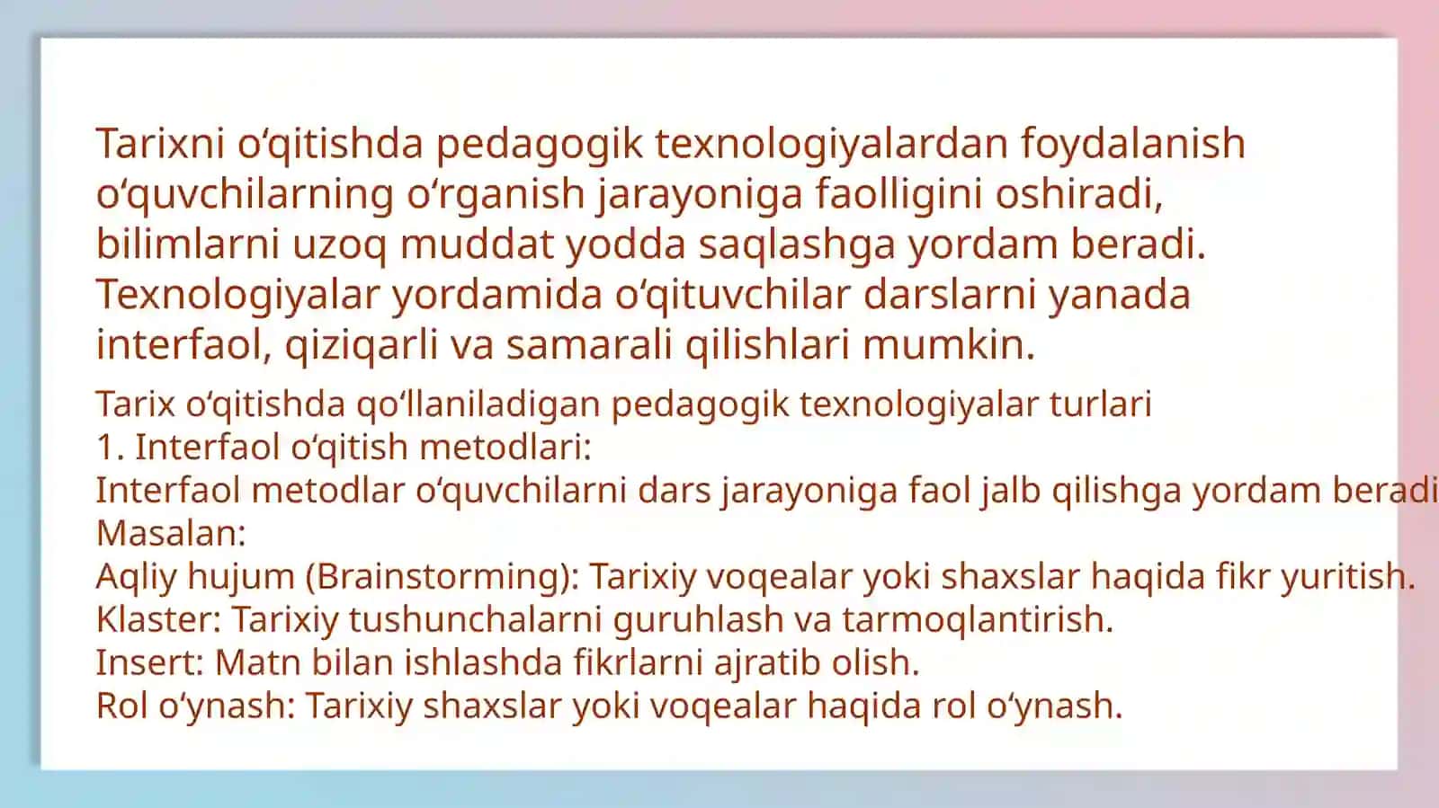 Tarix o‘qitishda pedagogik texnologiyalardan foydalanish 4