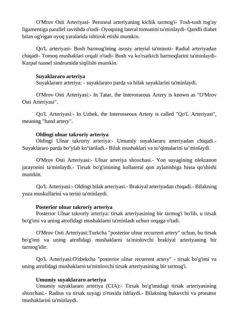 O'Mrov Osti Arteriyasi, Qo'L Arteriyasi 4