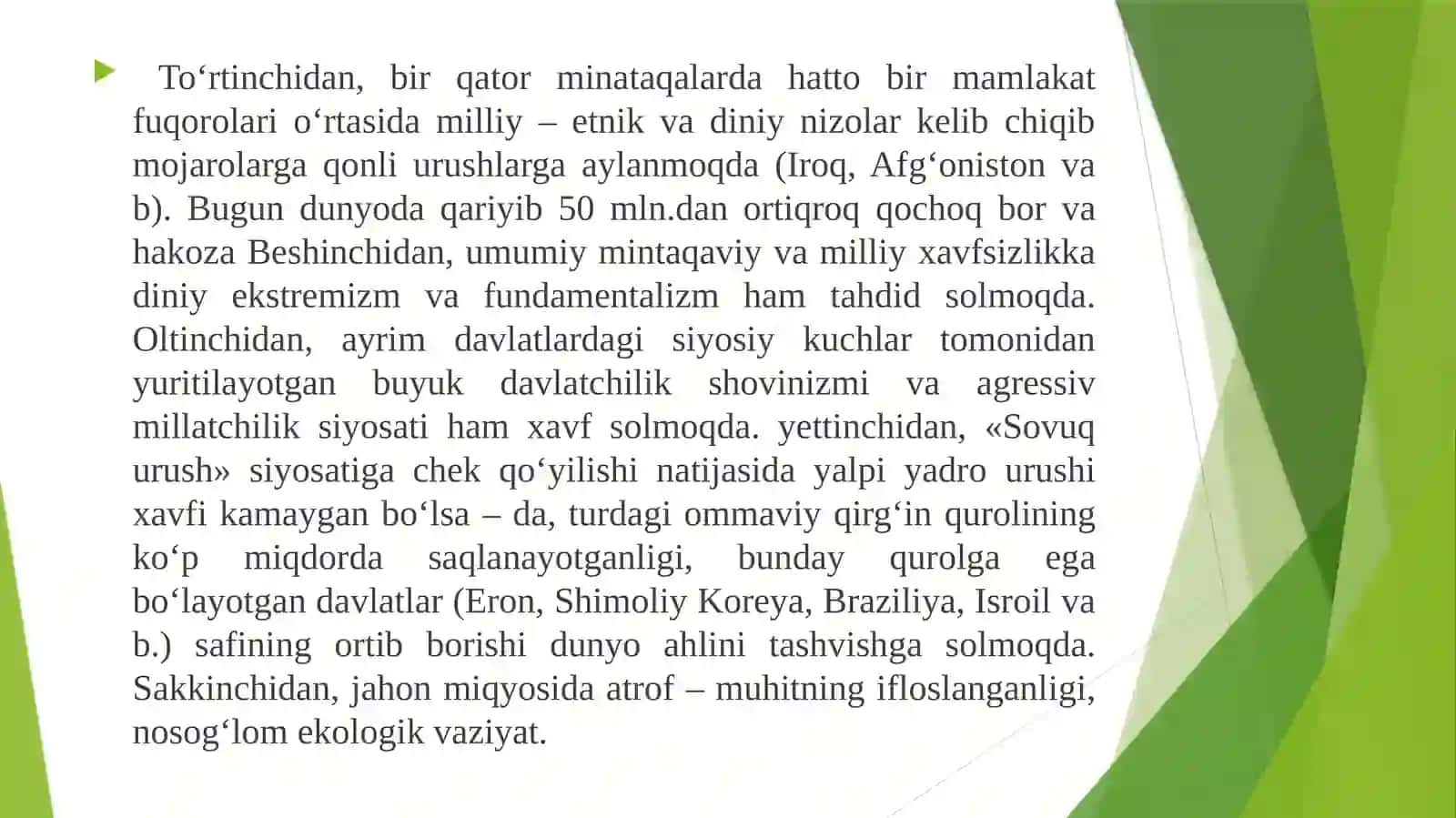 O'zbekiston va jaxon xamjamiyati 21-asirda tashqi munosabatlar 4