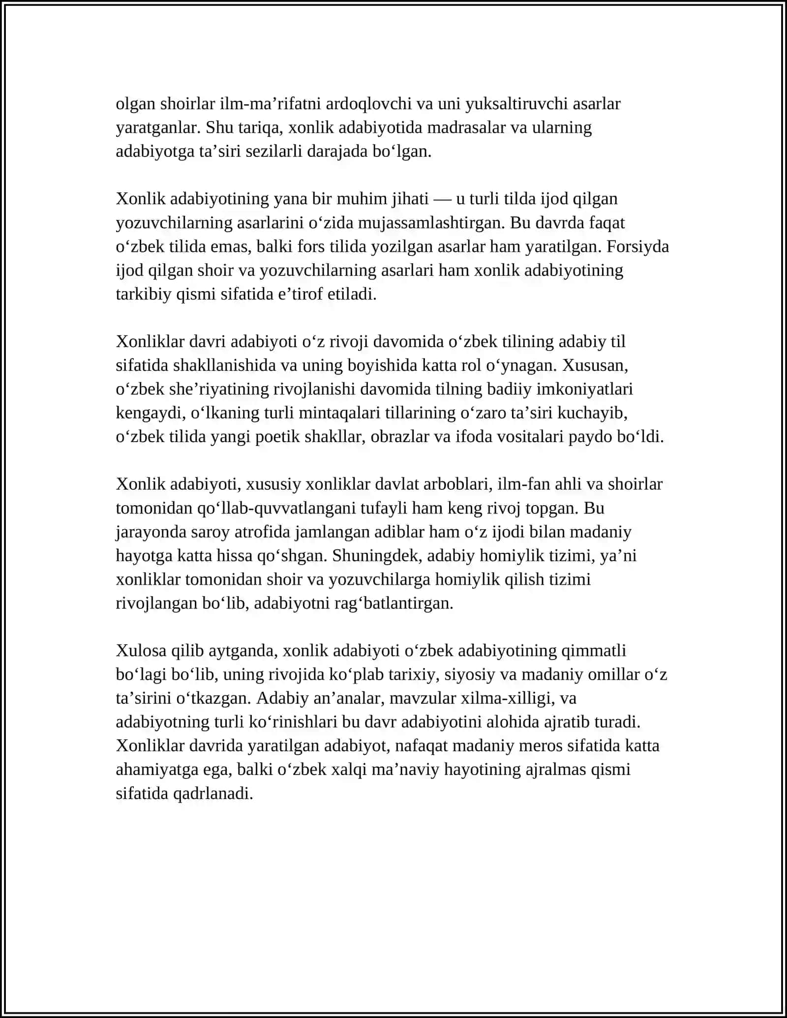 Xonlik adabiyoti 4