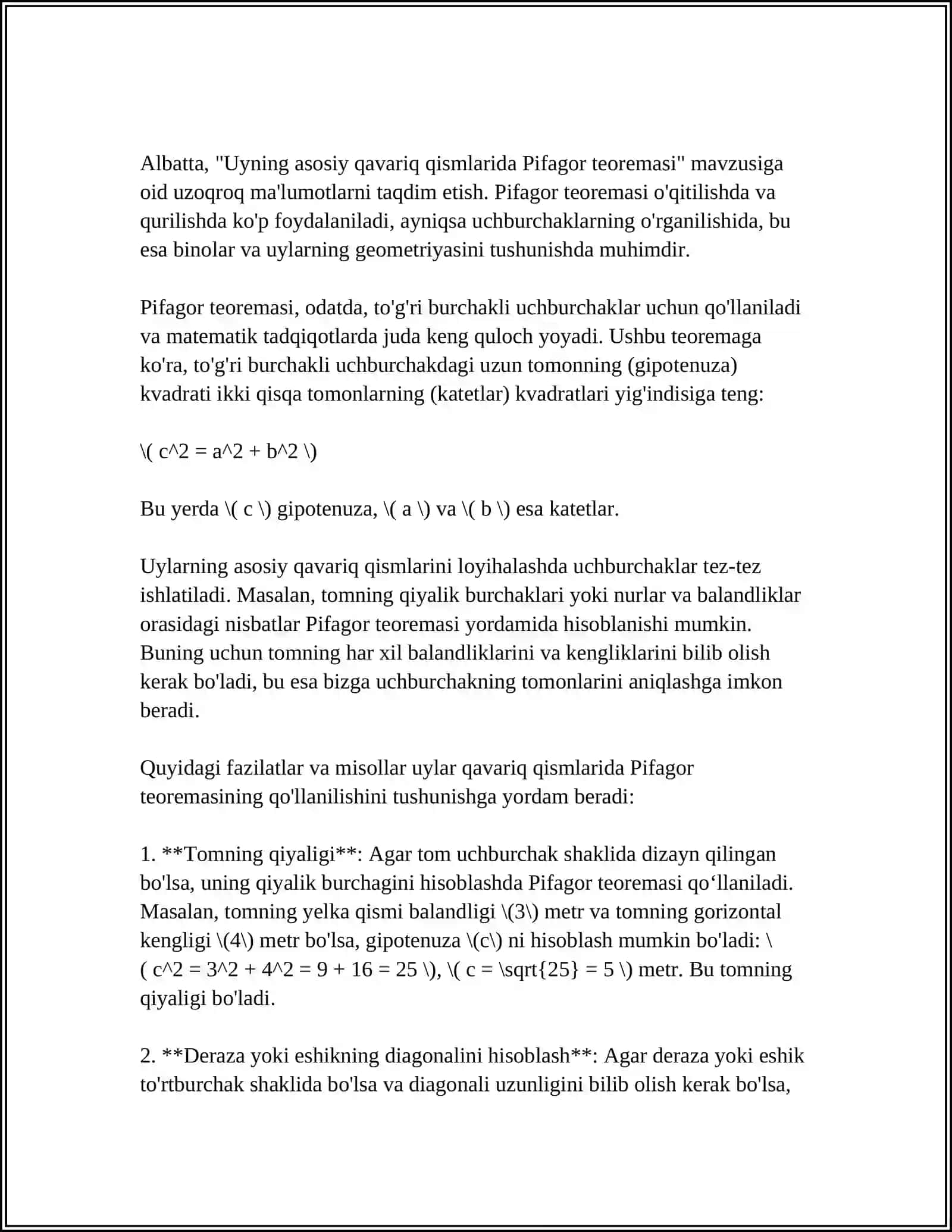 UY QURILISHIDA PIFAGOR TEOREMASINING TADBIGʻI 4