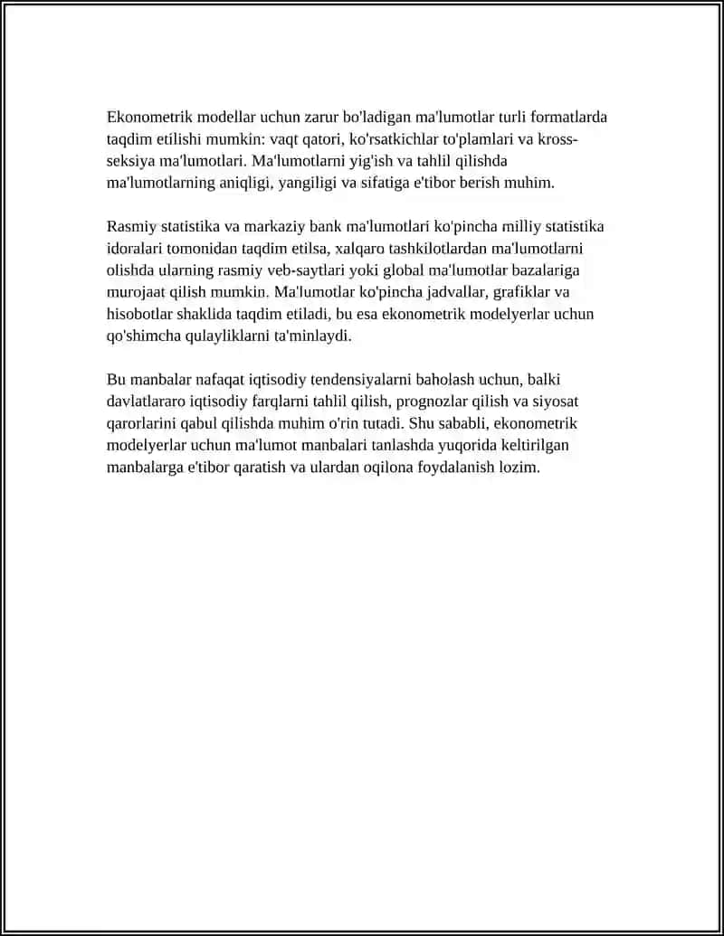 EKONAMETRIK MODELARNING AXBOROT TAMINOTI 4