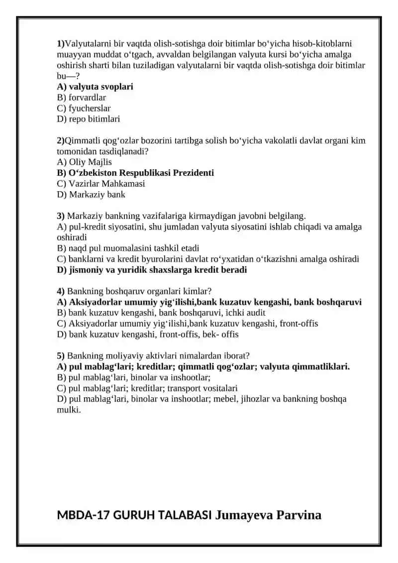 bank ishi testlar 4