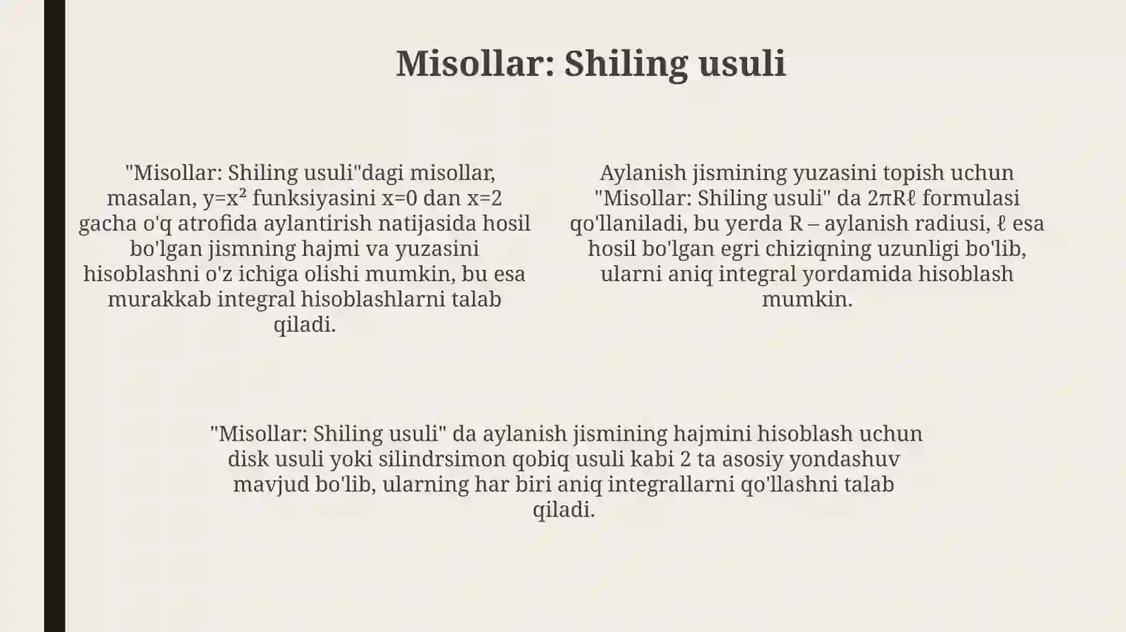 Aylanish jismining hajmini va yuzasini aniq integrallar yordamida hisoblash 4