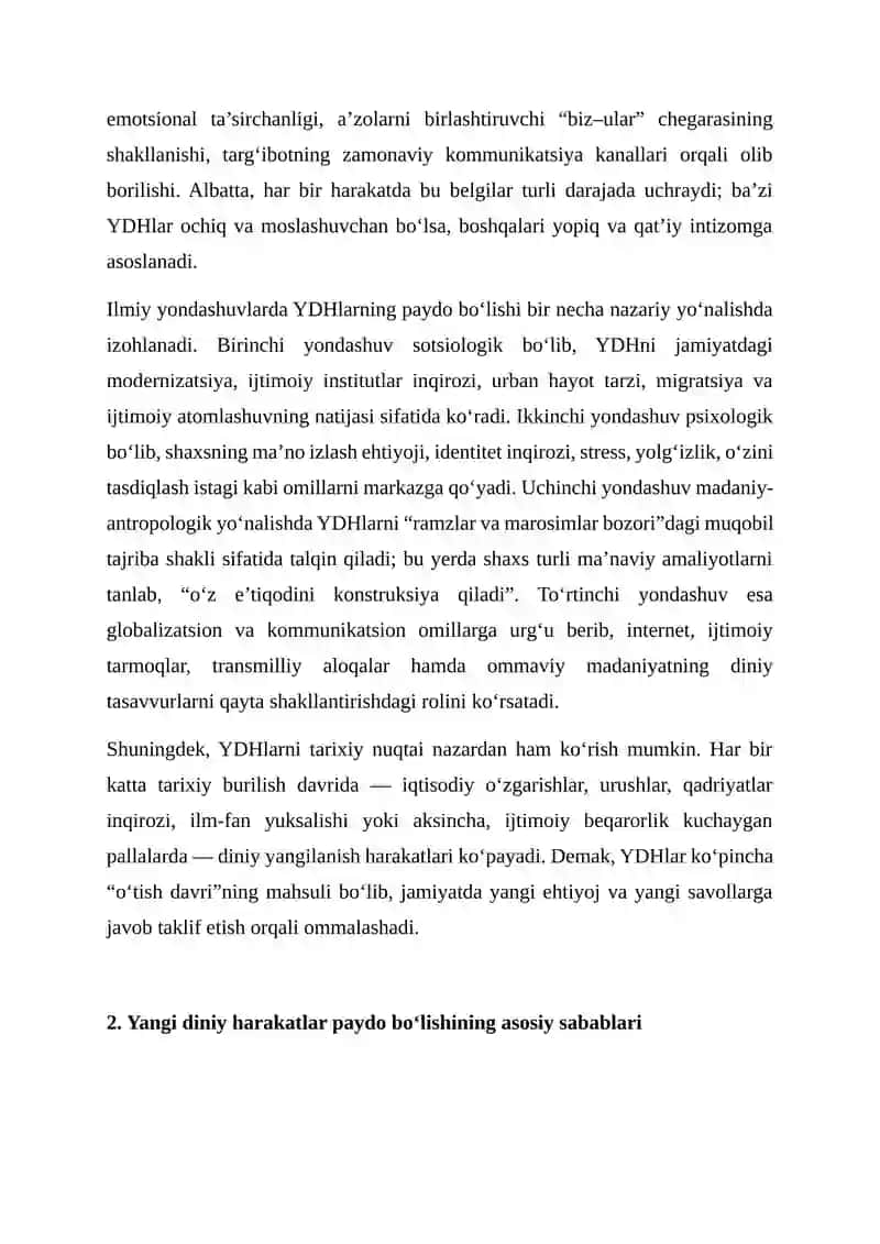 Yangi diniy harakatlar paydo bo‘lishining sabablari va yo‘nalishlari 4