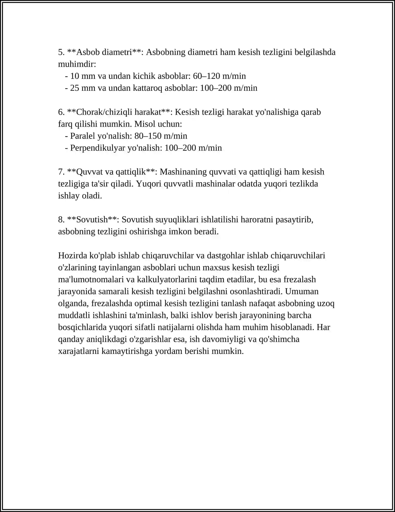 FREZALASHDA KESISH REJIMLARINI ANALITIK HISOBLASH 4